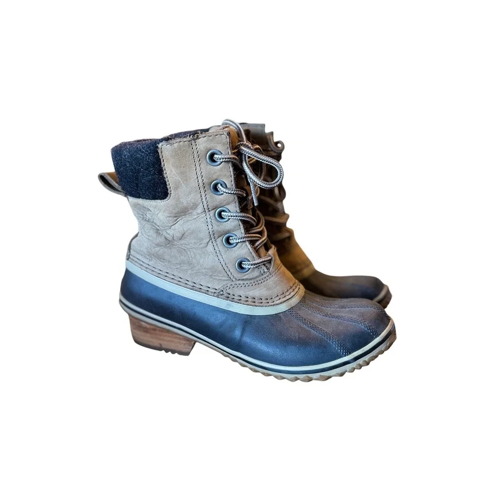 Sorel Womens Slimpack II Lace Duck Boots 7.5 Elk Tan Black Waterproof NL3058-245